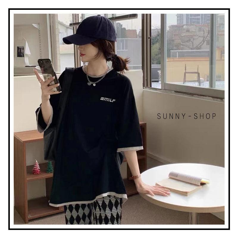 Tシャツ レディース 重ね着コーデ 半袖tシャツ 五分袖 プルオーバー 大きいサイズ ルームウエア ゆったり 春 夏 ブラック ホワイト ブルー M L Xl Sn Ts09 Sunny Sunny 通販 Yahoo ショッピング