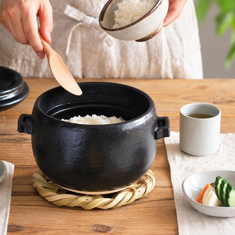 OKATTE オカッテ ごはん土鍋 18.5cm 2合炊き 内蓋付き 白 黒 飴 陶器