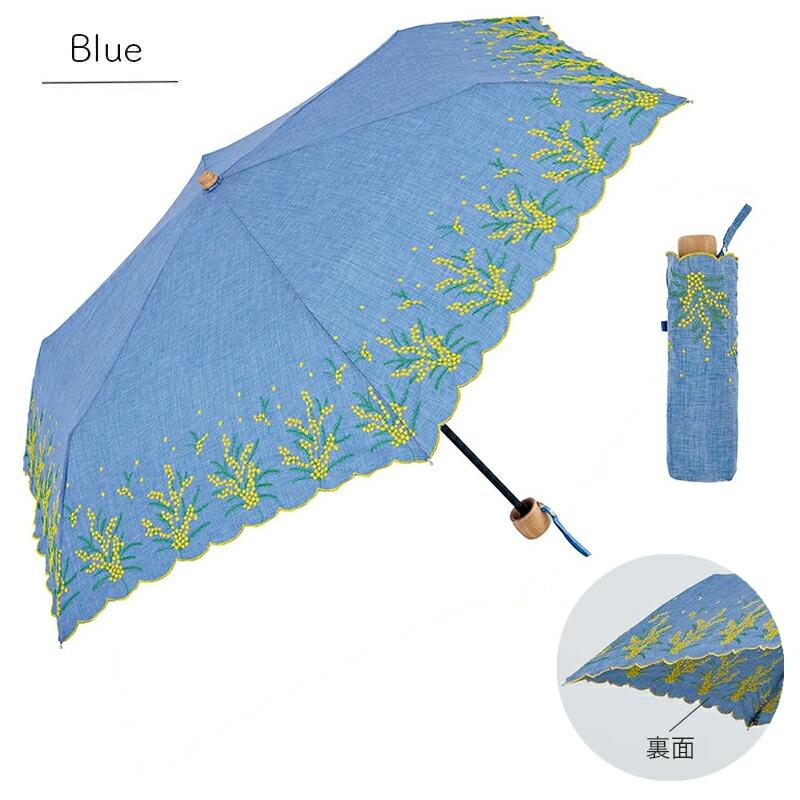 because（ビコーズ） 日傘 折り畳み ミモザ 刺繍 傘 かさ 晴雨兼用