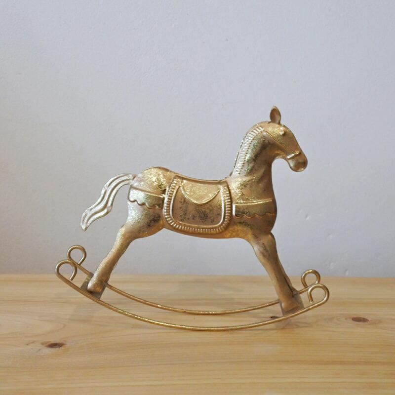 木馬 オブジェ ロッキングホース 木製 馬 置物 ロッキンゴールドホース