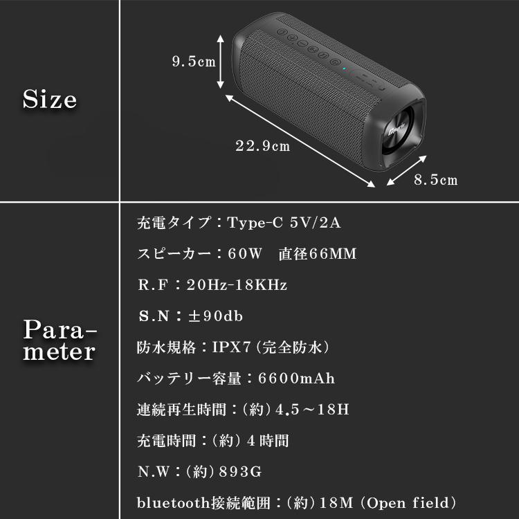 Cyboris正規品】60W出力 ブルートゥーススピーカー IPX7 完全防水 18