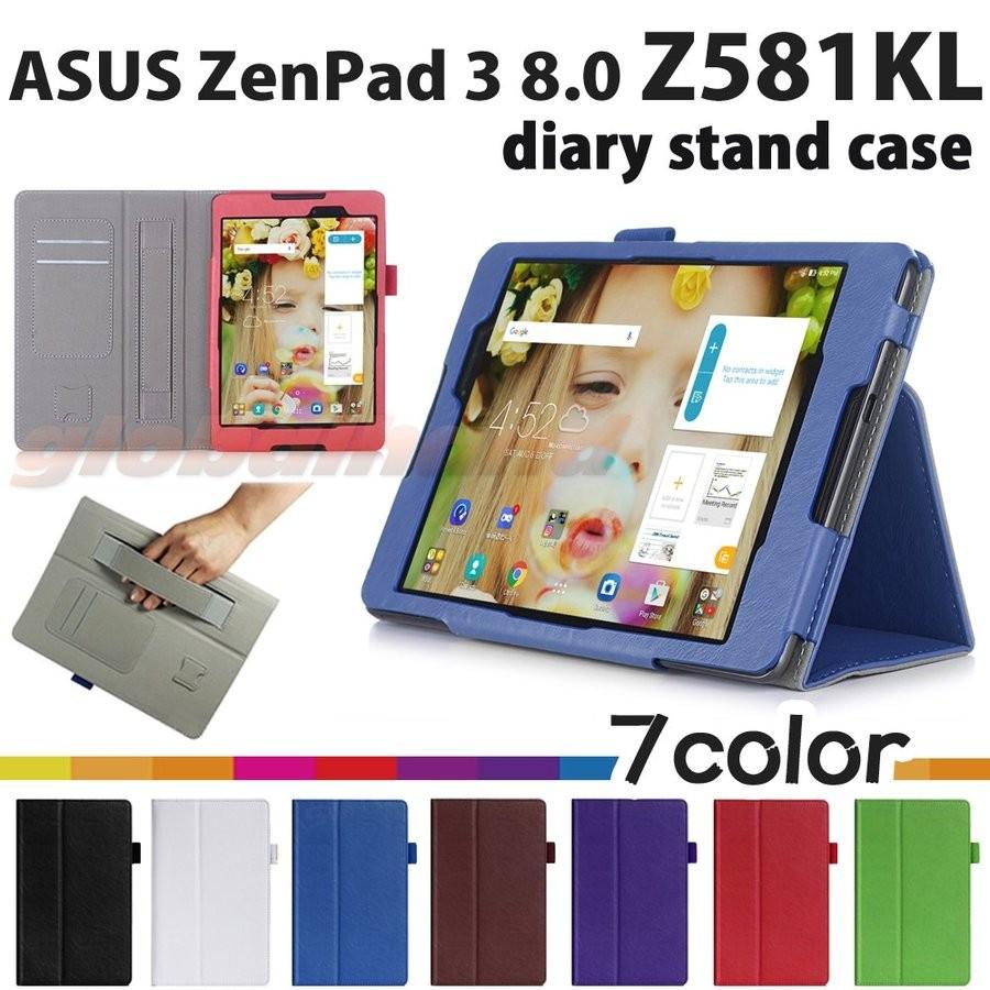 タッチペン 専用フィルム2枚付 ASUS ZenPad 3 8.0 (Z581KL) 手帳型 PUレザーケース 手持ちバンド ダイアリーケース 8インチタブレットPCカバー｜sunny-world