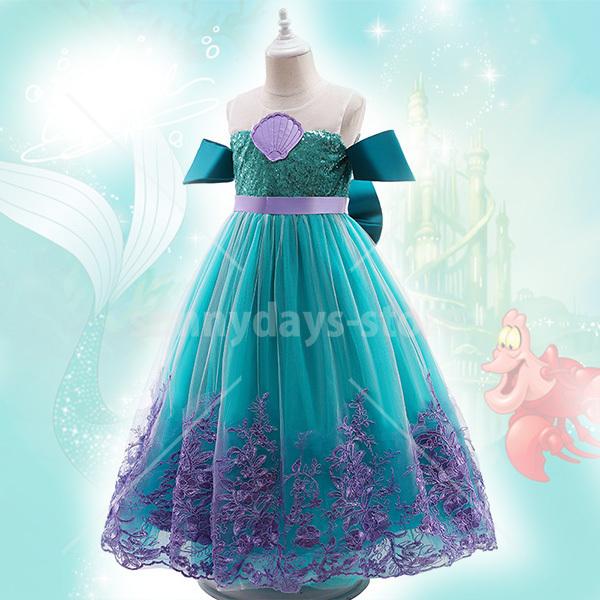 ロングドレス パーティー アリエル風 プリンセス コスチューム 仮装 発表会 アリエル ドレス 子供 ハロウィン コスプレ 衣装 プリンセス