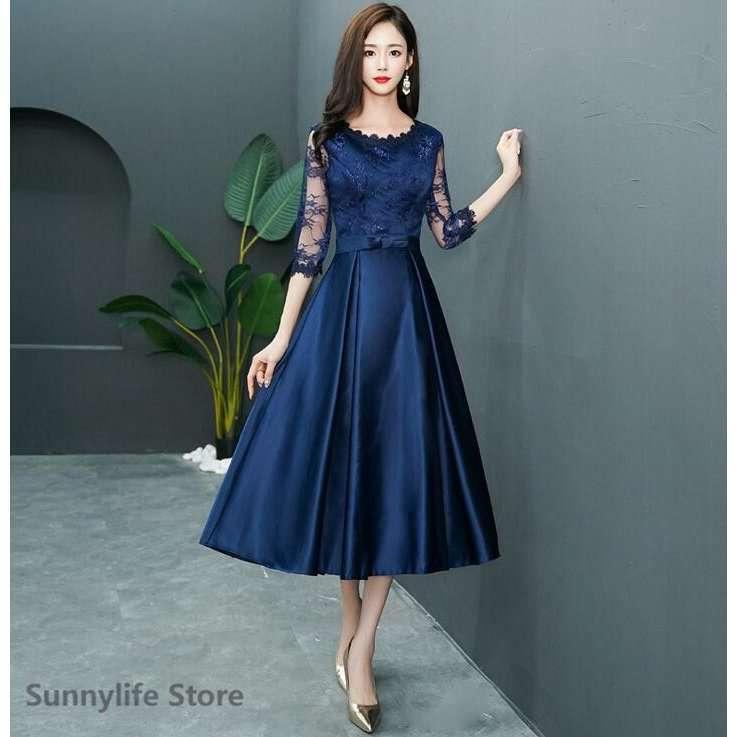 手数料安い パーティードレス ミモレ丈 結婚式 お呼ばれドレス ワンピース 二次会 ゲストドレス ワンピース 袖あり 透け感レース 卒入式 同窓会 服装 2次会 売れ筋 Www Aqtsolutions Com