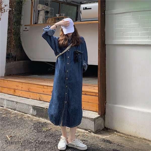 デニムワンピース シャツワンピース ジーンズ ロング丈 ワンピース レディース デニムシャツ ジーンズ 春秋 前開き お出かけ ロングデニム Sunkou P1cep7syav サニーライフストア 通販 Yahoo ショッピング