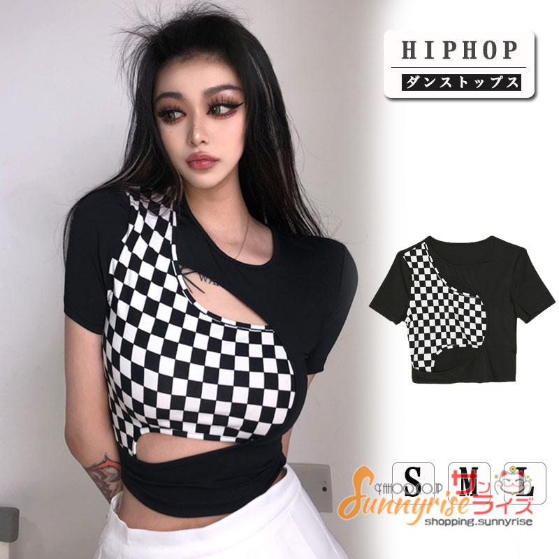 ダンス衣装 レディース チェック柄 へそ出し 切替 トップス 黒 半袖 ショート丈 へそだし Tシャツ タンクトップ 韓国 ヒップホップ Hiphop かっこいい セクシー Json135 サンライズ 通販 Yahoo ショッピング