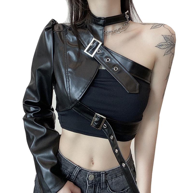 ワンショルダー アームウォーマー 片腕 フェイクレザー ブラック レディースカットソー Pu ダンス衣装 韓国 ストリート かっこいい 女性 個性的 服 送料無料 Json335 サンライズ 通販 Yahoo ショッピング