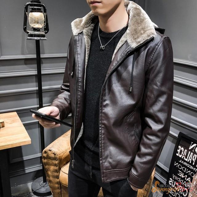 メンズ 革ジャン 裏ボア アウター ジャケット 厚手 pu レザー