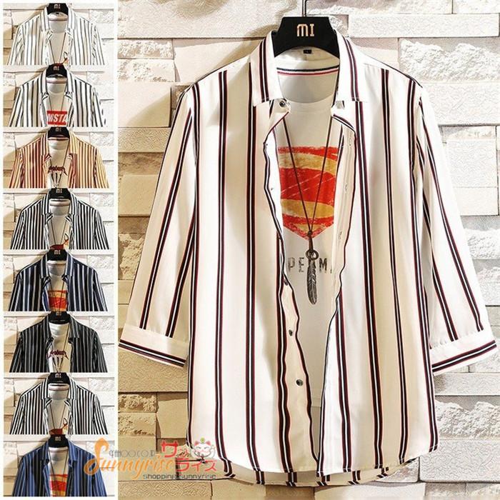 ストライプシャツ メンズ 7分袖シャツ 開襟シャツ ワイシャツ 七分丈 カジュアル 通勤 紳士服 トップス 夏 父の日 Qwe1524 サンライズ 通販 Yahoo ショッピング