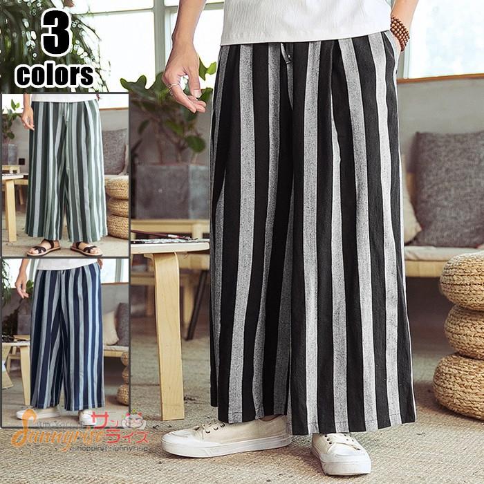 リネンパンツ ワイドパンツ メンズ 麻パンツ バギーパンツ ボトムス ストライプ柄 綿麻 サルエル おしゃれ 大きいサイズ Qwe1536 サンライズ 通販 Yahoo ショッピング