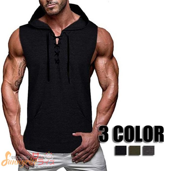 メンズ 無地 パーカー タンクトップ フード付き 男性用 トレーニング シンプル 夏用 無地タンクトップ メンズファッション 3色 Qwe1537 サンライズ 通販 Yahoo ショッピング