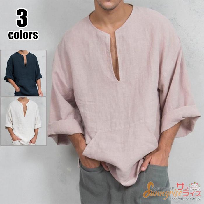 リネンシャツ メンズ 長袖 シャツ Vネック Tシャツ 綿麻シャツ カジュアル 無地 シンプル オシャレ カジュアル 欧米風 春 夏 ギフト 父の日 Qwe1543 サンライズ 通販 Yahoo ショッピング