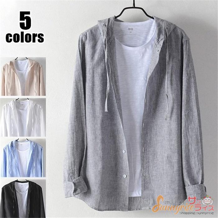 長袖シャツ パーカー メンズ 綿麻シャツ ストライプ シャツ 麻 リネンシャツ カジュアルシャツ フード付き シャツ コート 無地 春夏 Qwe1574 サンライズ 通販 Yahoo ショッピング
