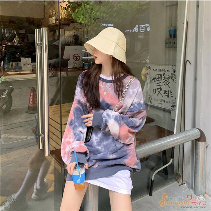 トレーナー 長袖 レディース 配色トップス パーカー ファッション 大きめ 秋冬 ダンス 衣装 Hiphop アメカジ K Pop 原宿 タイダイ染め Qwe1979 サンライズ 通販 Yahoo ショッピング
