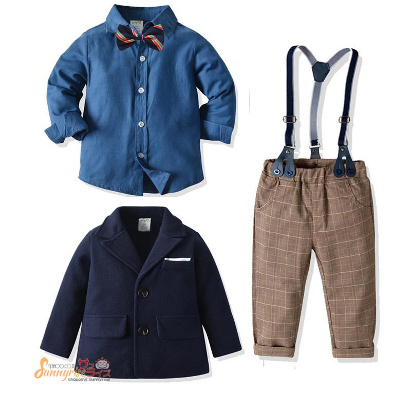 キッズ フォーマル スーツ男の子 ベビー 3点セット ジャケット シャツ パンツ 子供服 ベビー服 紳士風 赤ちゃん 男の子 秋冬新作 与え