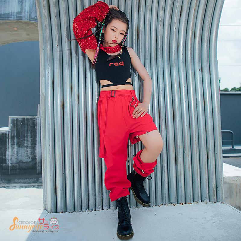 キッズダンス衣装ヒップホップ HIPHOP ワンショルダー 黒ベスト レッドパンツ へそ出し 女の子 K-POP ステージ衣装 練習着 演出服 応援団 舞台衣装 :qwe3389:サンライズ 通販 ゼブラ キッズダンス衣装 女の子 男の子 ステージ衣装 半袖 韓国 K-POP 演出服 トップス 黒 パンツ 緑 スカート 白 子供服 応援団 演出服 練習着 普段着 発表会 jazz チアガール へそ出し 110 120 130 140 150 160 170 180
