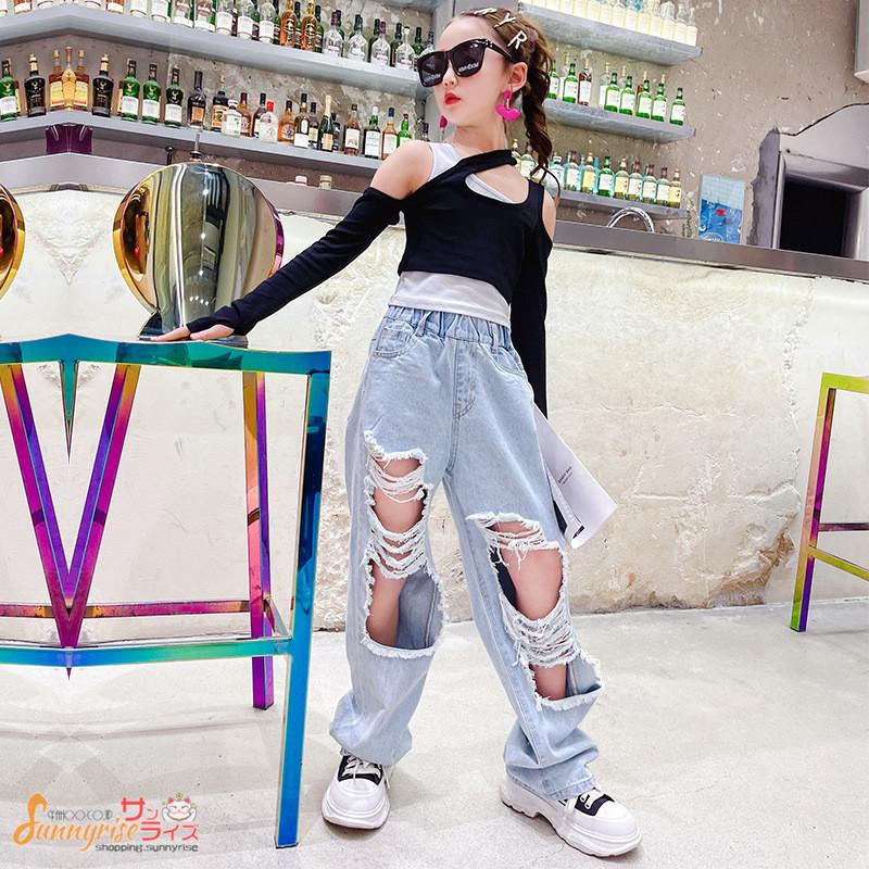 Sale Off キッズ ダンス衣装 子供服 2点セット トップス ジーンズ デニムパンツ Hiphop Jazz 女の子 学生 発表会 演出 舞台 応援ダンス かっこいい 夏用 Aysekilincaslan Com