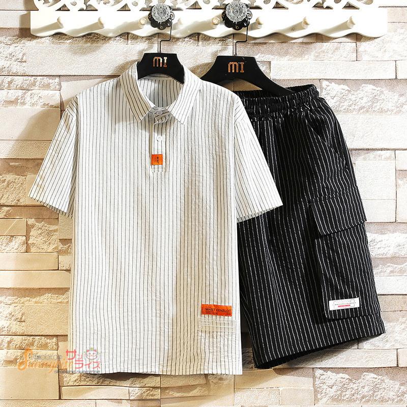 セットアップ メンズ 上下セット 夏新作 半袖ストライプ Tシャツ ショートパンツ 夏用 短パンツ カジュアル 通勤 新作 91 Off