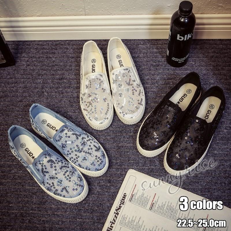 レディース 靴 スリッポン スニーカー レディース メッシュシューズ レース スパンコール ファッション 通気性抜群 靴 履きやすい おしゃれ 春夏秋 Qwe572 サンライズ 通販 Yahoo ショッピング