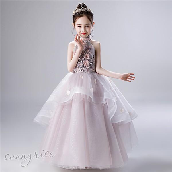 女の子 子供ドレス ロングドレス 発表会 ジュニア ピアノ ドレス ジュニア ワンピース 子どもドレス 演奏会 結婚式 キッズ 子供 コンクール フォーマル Taiger De