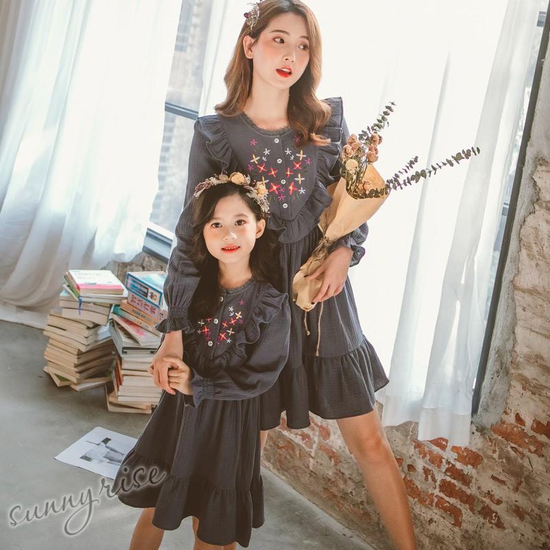 親子服 ペアルック春秋 親子 ペア 家族 お揃い花柄 ビーチスカート シャツ 長袖 ワンピース ペアルックママと女の子 キッズ カジュアル カップル ラッピング不可