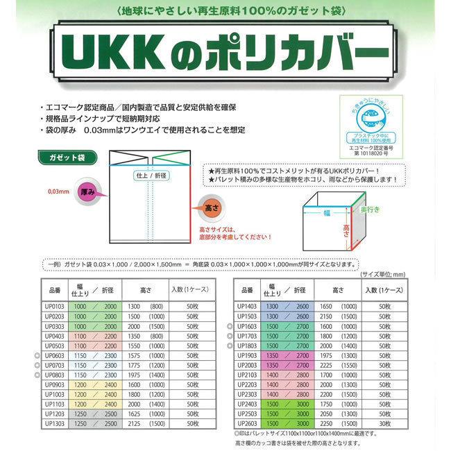 UP-0903 UKKポリカバー 透明 ガゼット袋 1200mm/2400mm×1600（1000）mm