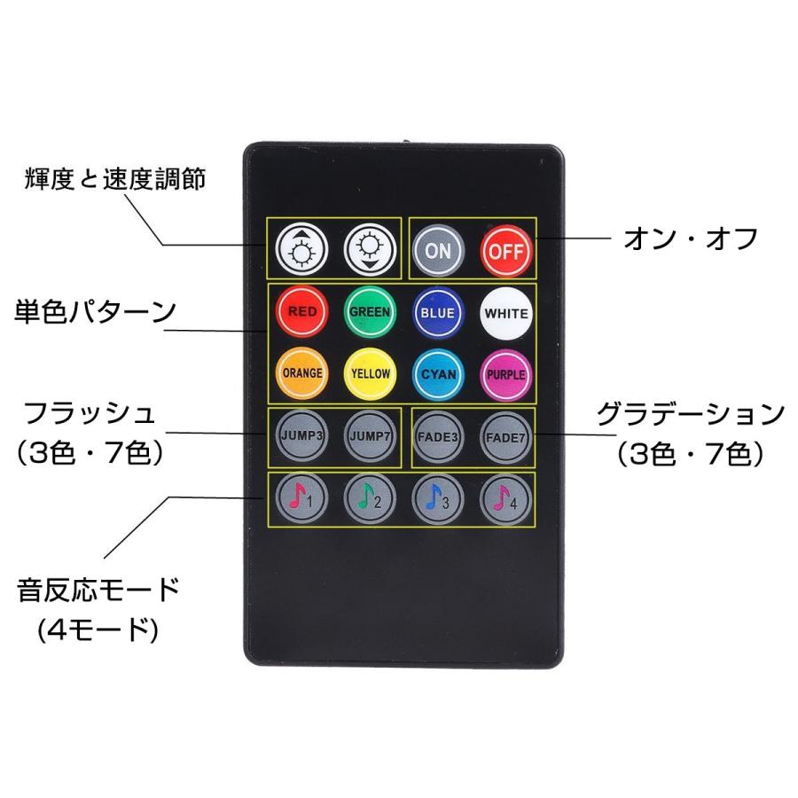 音に反応モード 8色調光式 LEDナイトライダー  イルミネーション 防水 ミュージックセンサー リモコン操作 4本セット | ブランド登録なし | 03