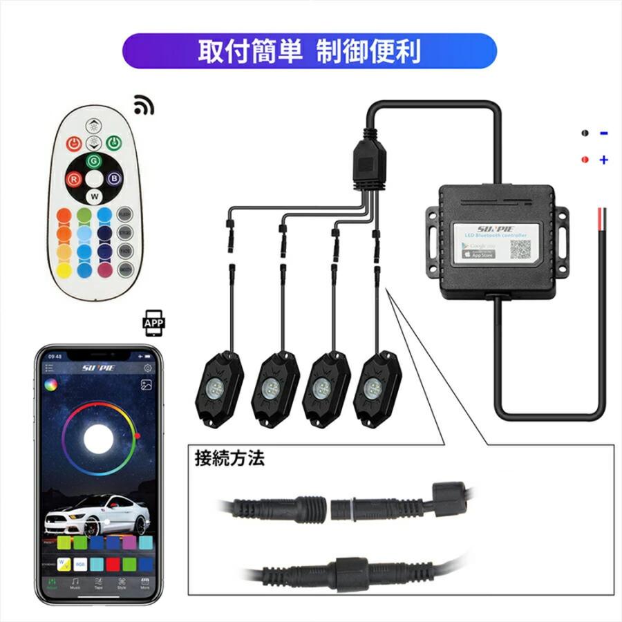 LEDロックライト RGBW LED アンダーライト アンダーネオン 調光調色 スマホ操作 Bluetooth 防水 1年保証 | SUNPIE | 07