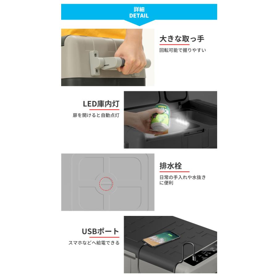 ポータブル 冷凍庫 車載冷蔵庫 30L 2室 ポータブル 1年保証 -20℃〜10℃ USB給電可能 ミニ冷蔵庫 急速冷凍 12V 24V車に対応 AC DC電源対応｜sunpie｜12