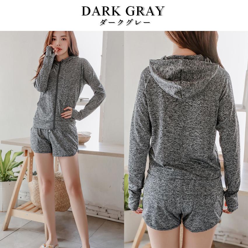 UVカットラッシュガード 2点セット レディース  ショートパンツ 上下 体型カバー UVカット 紫外線対策 日焼け防止 パーカー 水陸両用 おしゃれ ゆったり 長袖 |  | 07