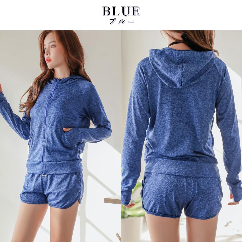 UVカットラッシュガード 2点セット レディース  ショートパンツ 上下 体型カバー UVカット 紫外線対策 日焼け防止 パーカー 水陸両用 おしゃれ ゆったり 長袖 |  | 09