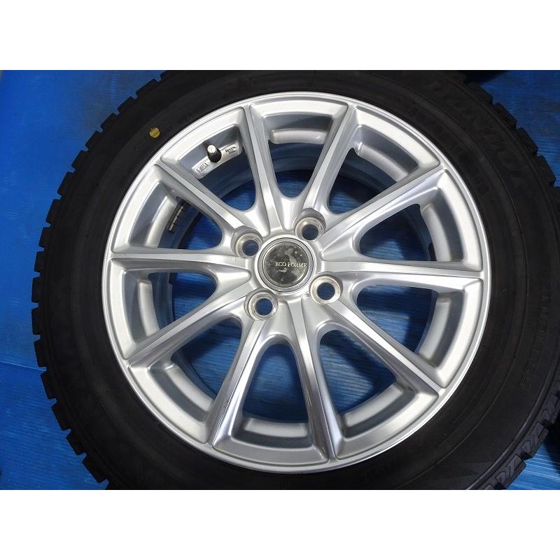 ★ECO FORME★ 185/60R15 15x5.5J +45 4穴 100 中古タイヤホイールセット 4本 スタッドレス【福島発 送料無料】FUK-E14344★冬 平面座の画像