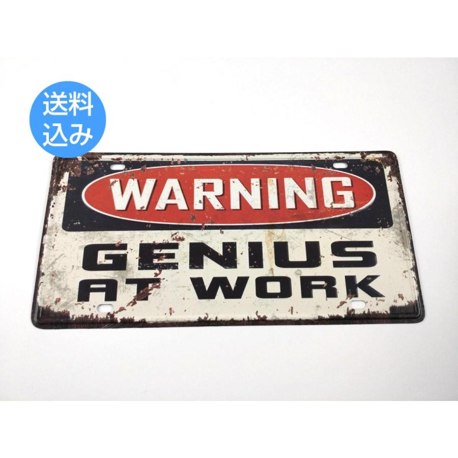 アメリカン風ブリキ看板 警告 WARNING GENIUS AT WORK : すんぷん
