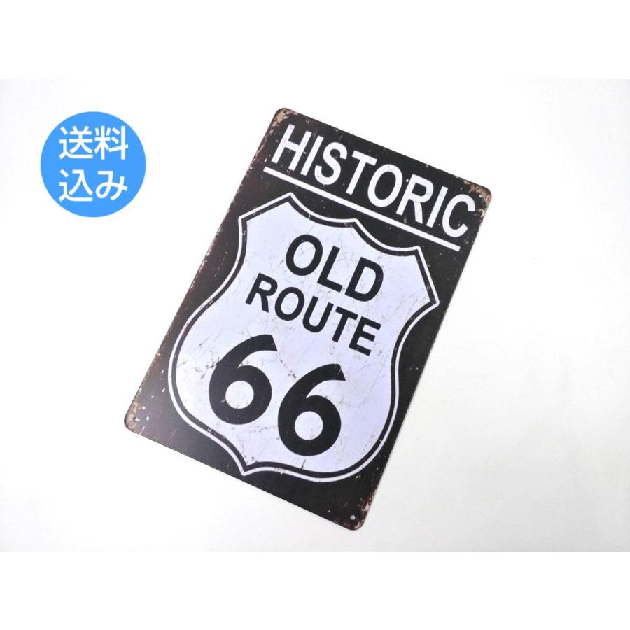 アメリカン風ブリキ看板 ルート66 縦型モノクロ インテリア : すんぷん
