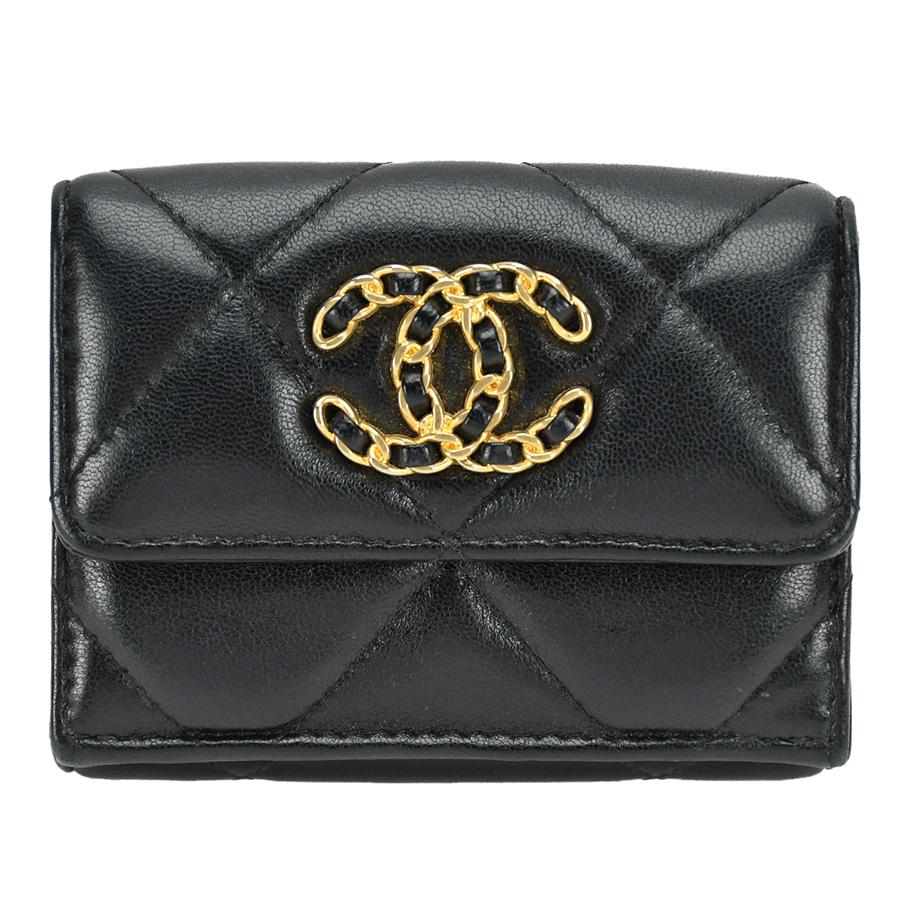 CHANEL 19シャネル ディズヌフ 三つ折り財布 ラムスキン オレンジ