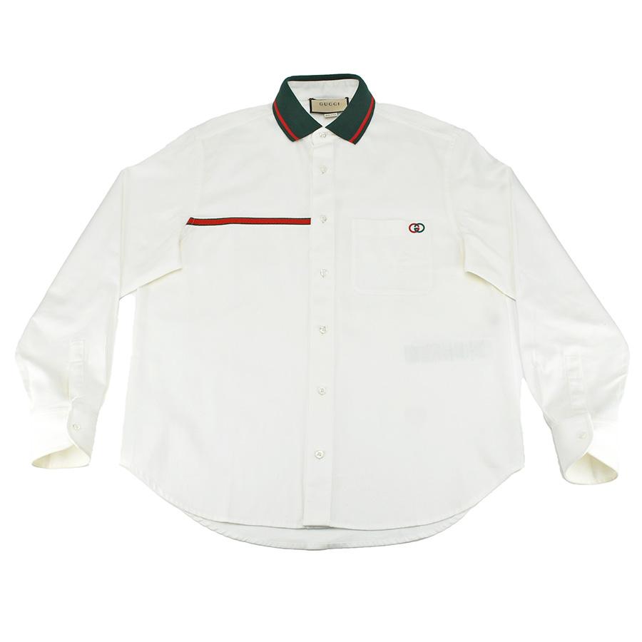 GUCCI グッチ オーバーサイズ 長袖シャツ 46 L ストライプ 刺繍 白