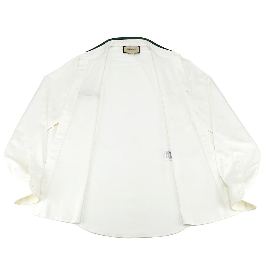 GUCCI グッチ オーバーサイズ 長袖シャツ 46 L ストライプ 刺繍 白