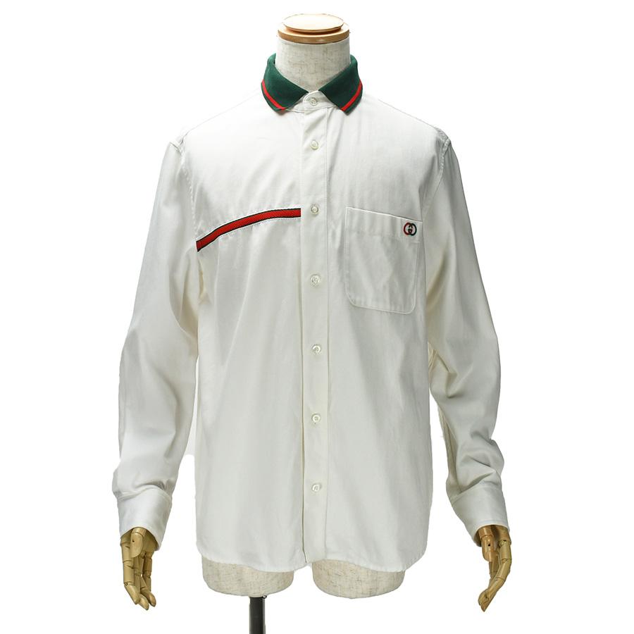 GUCCI グッチ オーバーサイズ 長袖シャツ 46 L ストライプ 刺繍 白