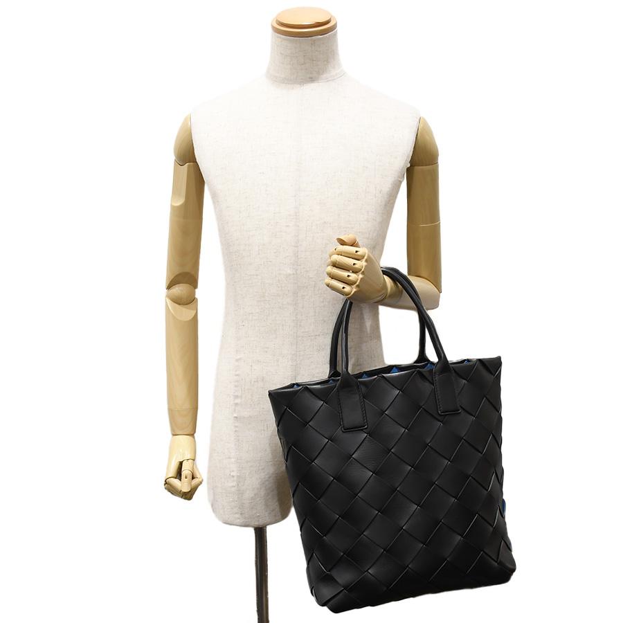 ボッテガヴェネタ BOTTEGA VENETA マキシカバ 30 570800 トートバッグ 2way ショルダー ブラック 黒 ブルー マキシイントレチャート レザー 【新品同様】｜sunrev｜08