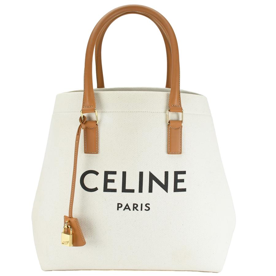 セリーヌ CELINE ホリゾンタル カバ トートバッグ ロゴ 192162 キャンバス レザー ナチュラル ブラウン ゴールド金具 ハンドバッグ | CELINE