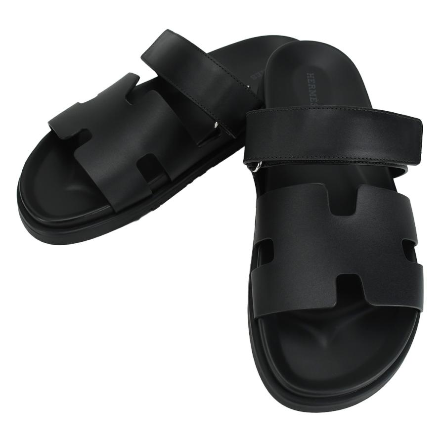 美品 エルメス アンティグア エスパドリーユ フラットサンダル 黒 44