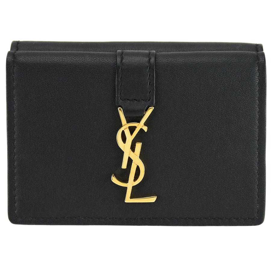 極美品/現行✨サンローラン 三つ折り財布 カサンドラ レザー YSL 黒 未使用級✨SAINT LAURENT サンローラン ブラック 財布 レザー