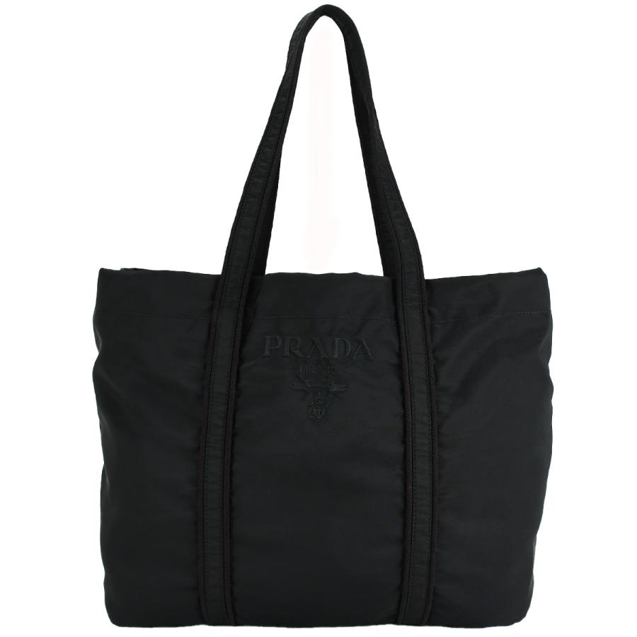 【良品】プラダ　テスート ナイロン トートバッグ ロゴ刺繍 黒　肩掛け　大容量 良品】プラダ テスート ナイロン トートバッグ ロゴ刺繍 黒 肩掛け 大容量