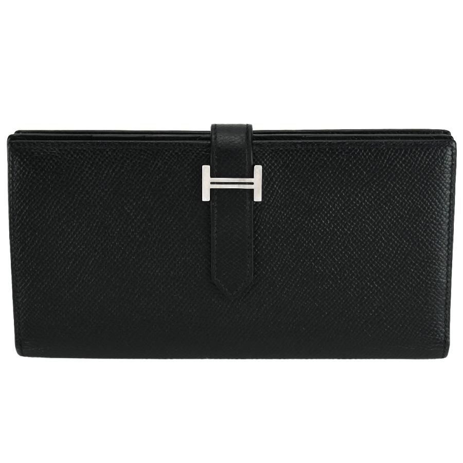 HERMES エルメス ベアンスフレ 二つ折り 長財布 ブラック 黒 シルバー  