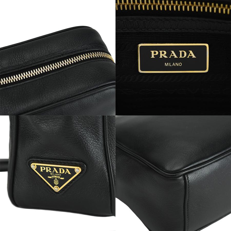 PRADA プラダ ショルダーバッグ 三角ロゴ ブラック レザー 1BH089 ✨極美品✨プラダ ショルダーバッグ 三角ロゴ ロゴ型押し レザー