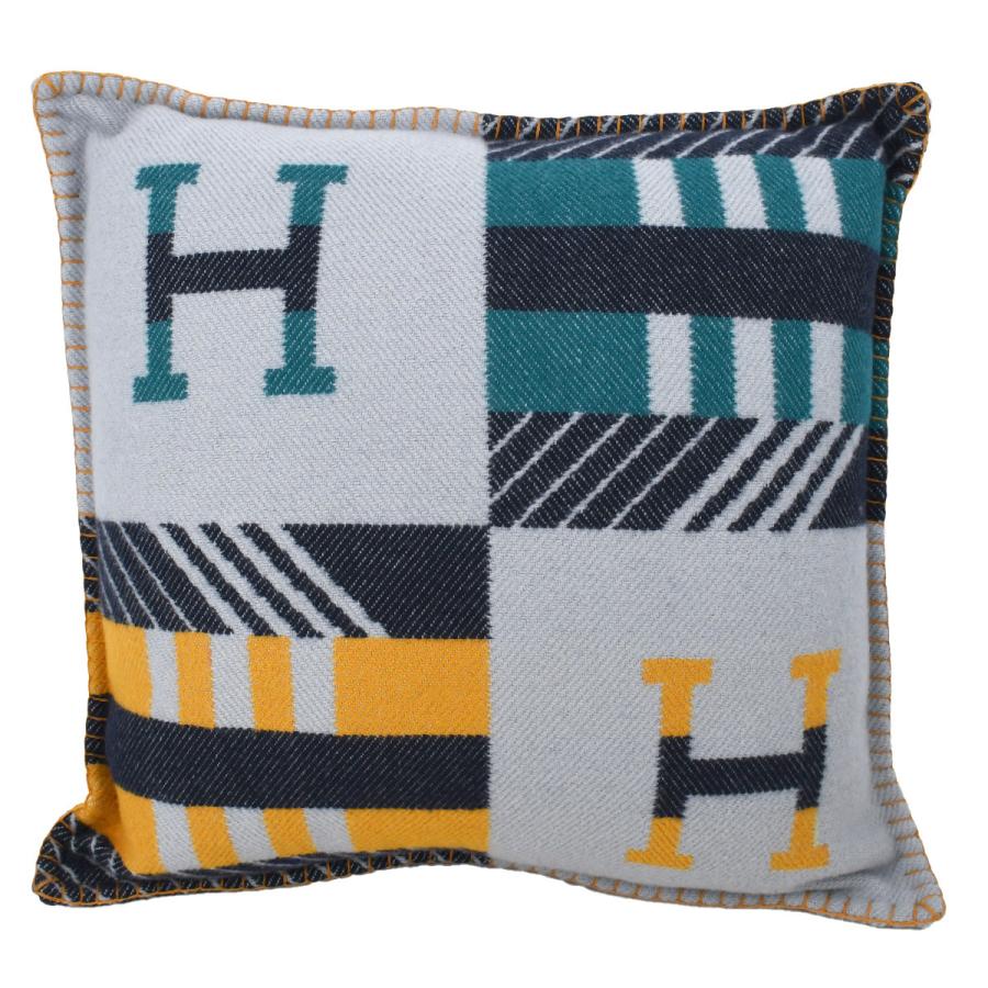 エルメス HERMES クッション アヴァロン ジャンプH Avalon ウール カシミヤ グレー ネイビー ピロー インテリア 雑貨 小物 レディース メンズ | HERMES