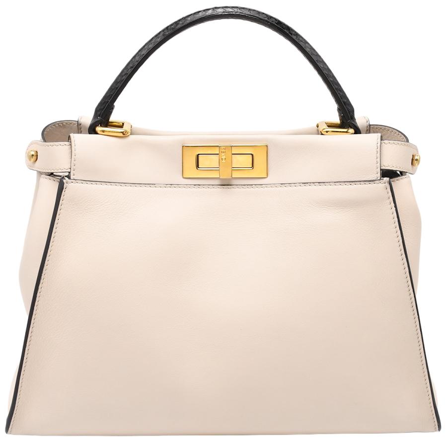 フェンディ FENDI モンスター ピーカブー レギュラー 8BN290 ハンドバッグ 2way ショルダー パイソン レザー ホワイト ブラック ゴールド金具 | FENDI | 01