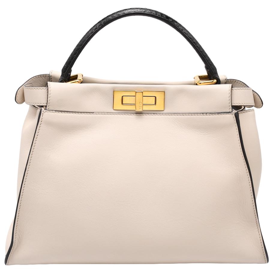 フェンディ FENDI モンスター ピーカブー レギュラー 8BN290 ハンドバッグ 2way ショルダー パイソン レザー ホワイト ブラック ゴールド金具 | FENDI | 02
