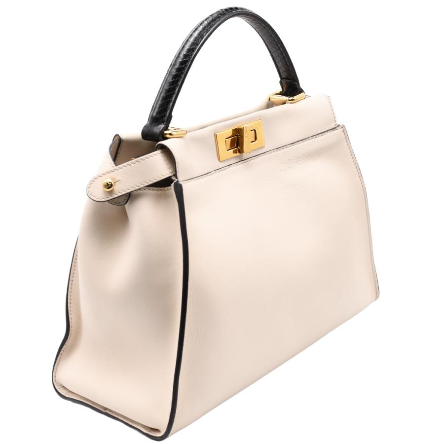 フェンディ FENDI モンスター ピーカブー レギュラー 8BN290 ハンドバッグ 2way ショルダー パイソン レザー ホワイト ブラック ゴールド金具 | FENDI | 03