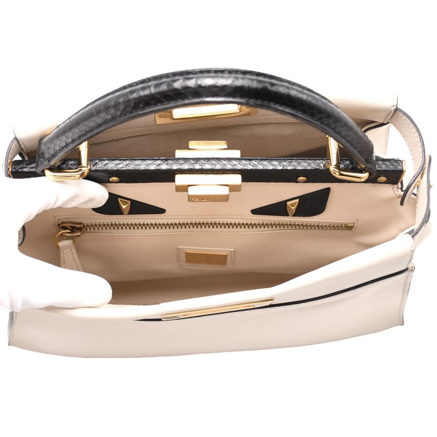 フェンディ FENDI モンスター ピーカブー レギュラー 8BN290 ハンドバッグ 2way ショルダー パイソン レザー ホワイト ブラック ゴールド金具 | FENDI | 05